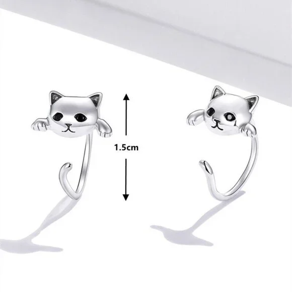 New 925 Sterling Silver Kitty Hug Earrings - Picture 6 of 6